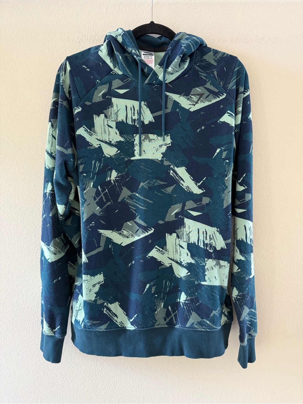 Gymshark Men’s Teal & Mint Abstract Print Hoodie With Pockets, Logo on Back